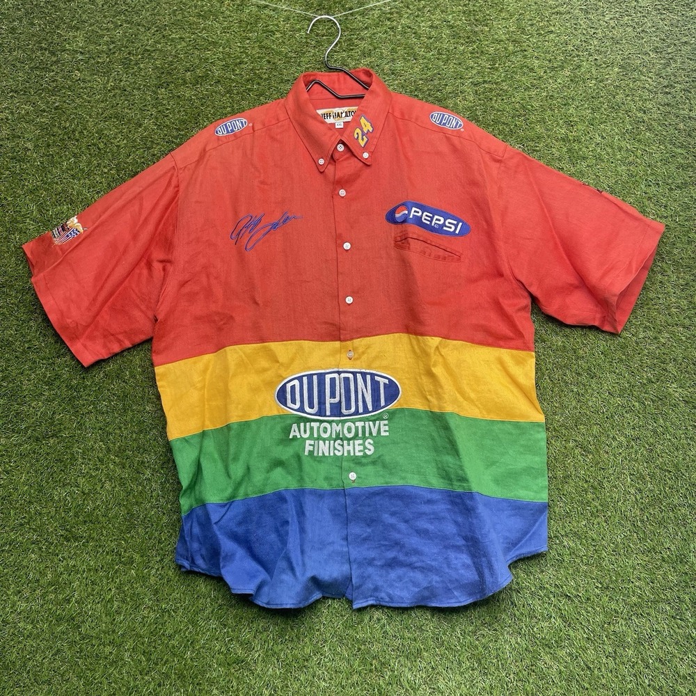 Vintage Jeff Hamilton Jeff Gordan Button Down Shirt Mens 2XL Rainbow JH Designs